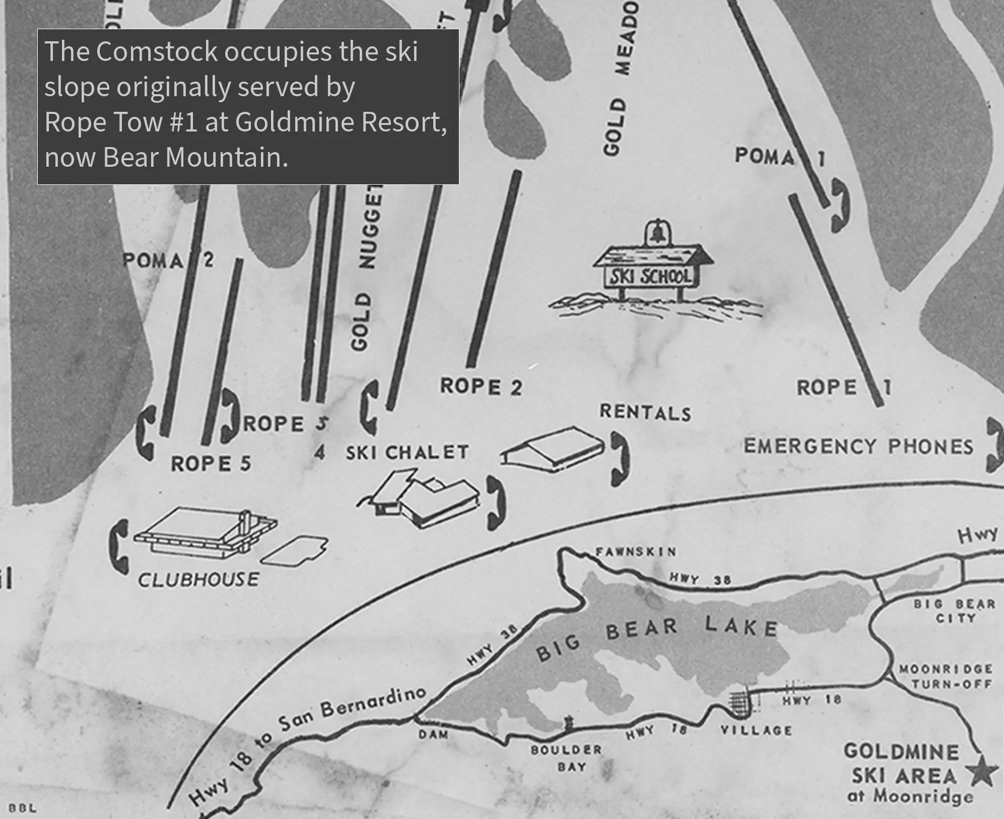The Comstock occupies the ski slope originally served by Rope Tow #1 at Goldmine Resort