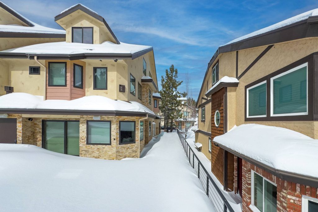 Back patio of Comstock Condos buried in fresh winter snow